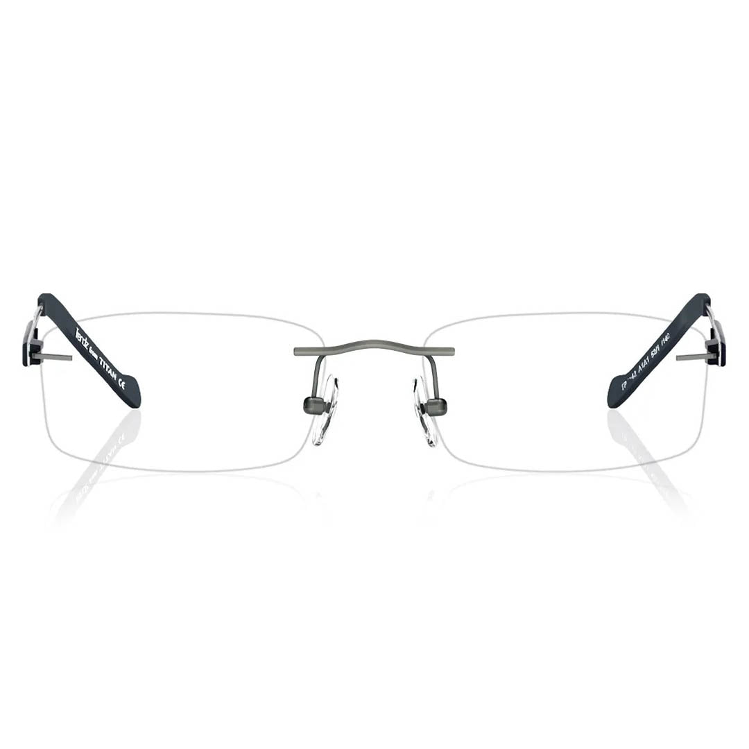Titan Gun Metal Rectangle Rimless Eyeglasses (TR1142A1A1|52) (Power Customization Available)