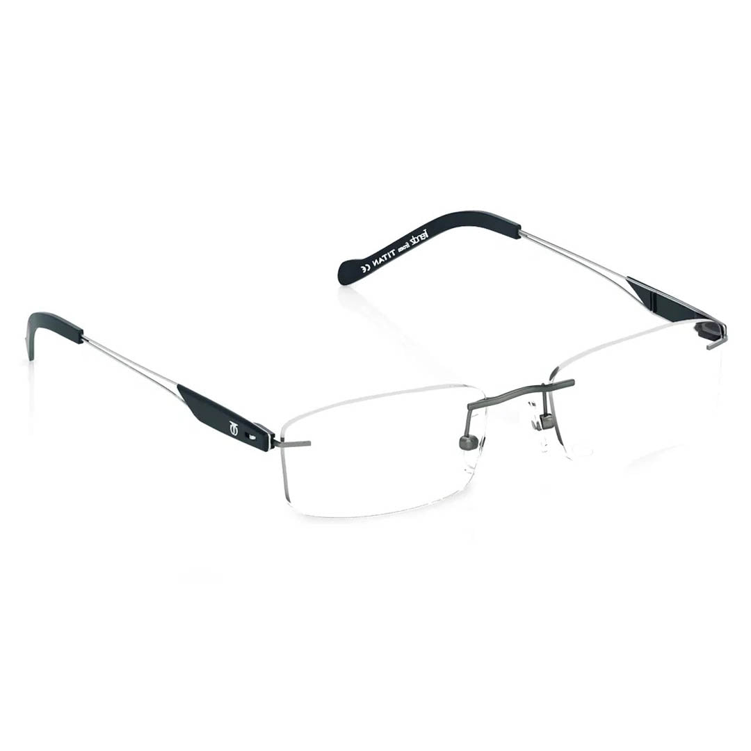 Titan Gun Metal Rectangle Rimless Eyeglasses (TR1142A1A1|52) (Power Customization Available)