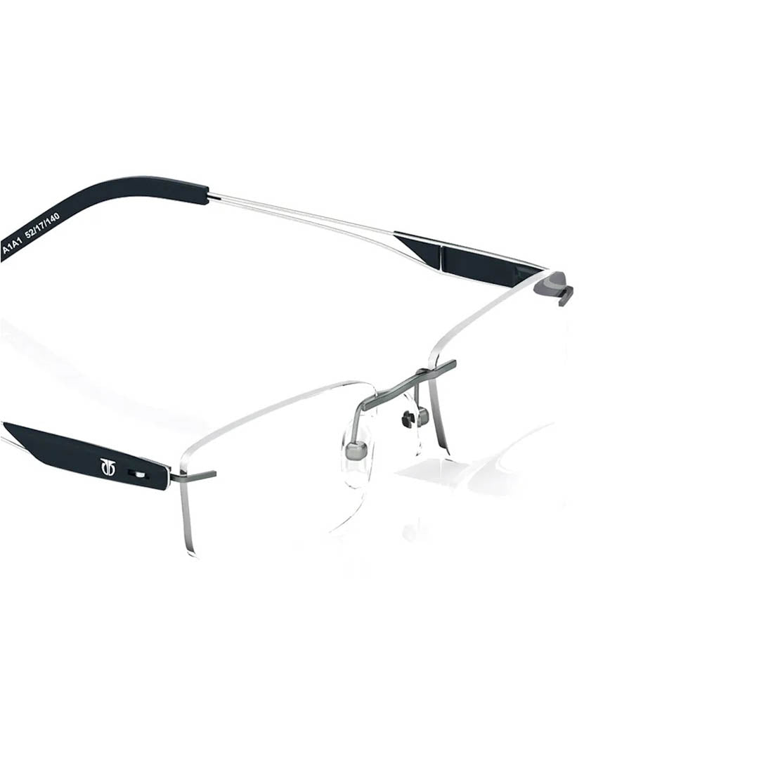 Titan Gun Metal Rectangle Rimless Eyeglasses (TR1142A1A1|52) (Power Customization Available)