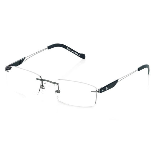 Titan Gun Metal Rectangle Rimless Eyeglasses (TR1142A1A1|52) (Power Customization Available)
